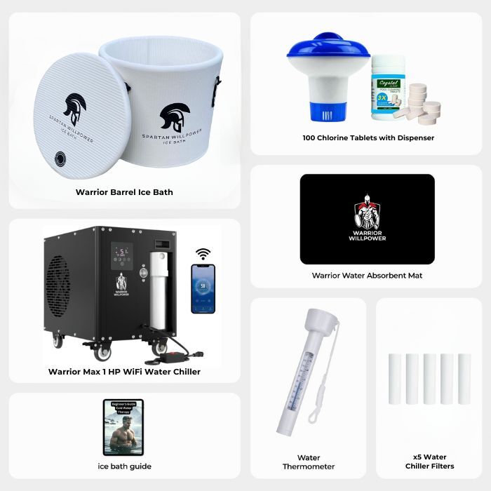 Warrior Max 1 HP WiFi Water Chiller/Heater + Barrel Ice Bath Bundle