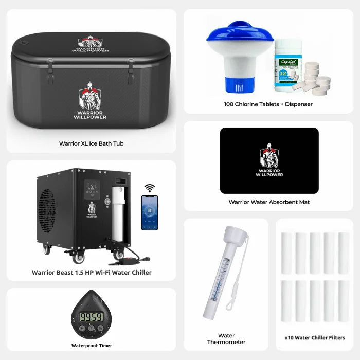 Warrior Beast 1.5 HP WiFi Water Chiller/Heater + XL Ice Bath Tub Bundle