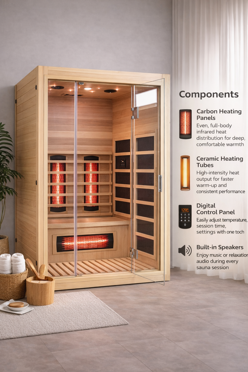 Premium 2-Person Indoor Infrared Sauna with Red Light Therapy
